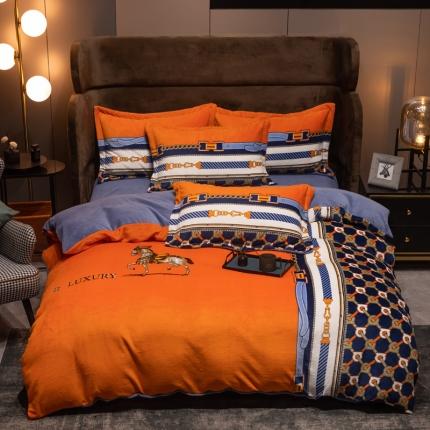 91家纺网 家纺一手货源 找家纺 芯贝儿轻奢风加厚牛奶绒保暖四件套法莱魔法宝宝绒被套 罗马骑士