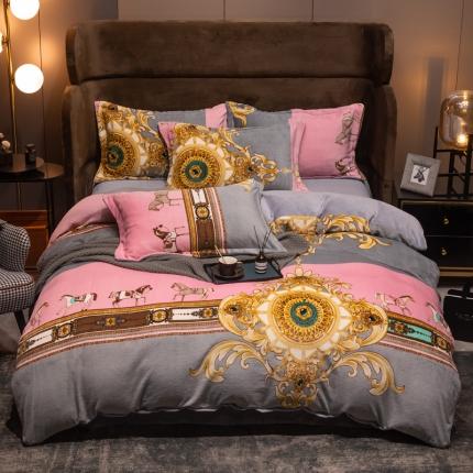 91家纺网 家纺一手货源 找家纺 芯贝儿轻奢风加厚牛奶绒保暖四件套法莱魔法宝宝绒被套马德里-粉