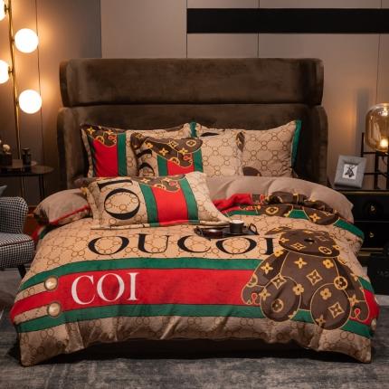 91家纺网 家纺一手货源 找家纺 总芯贝儿2021轻奢风加厚牛奶绒保暖四件套法莱魔法宝宝绒被套