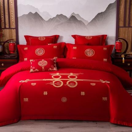 91家纺网 家纺一手货源 找家纺 博之洋婚庆 新款全棉绣花婚庆四件套中国喜事