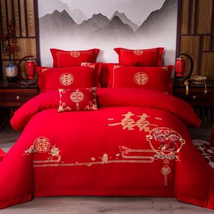 91家纺网 家纺一手货源 找家纺 博之洋婚庆 新款全棉绣花婚庆四件套吾家有喜