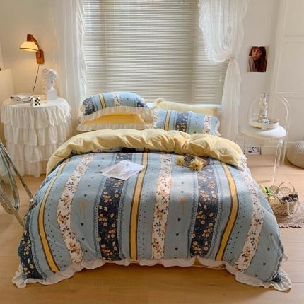 91家纺网 家纺一手货源 找家纺 （总）眠屿家纺2021新款韩版ins牛奶绒花边款四件套