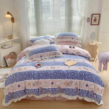 91家纺网 家纺一手货源 找家纺 （总）眠屿家纺2021新款韩版ins牛奶绒花边款四件套