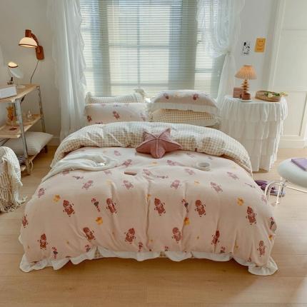 91家纺网 家纺一手货源 找家纺 （总）眠屿家纺2021新款韩版ins牛奶绒花边款四件套