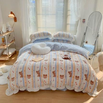 91家纺网 家纺一手货源 找家纺 （总）眠屿家纺2021新款韩版ins牛奶绒花边款四件套