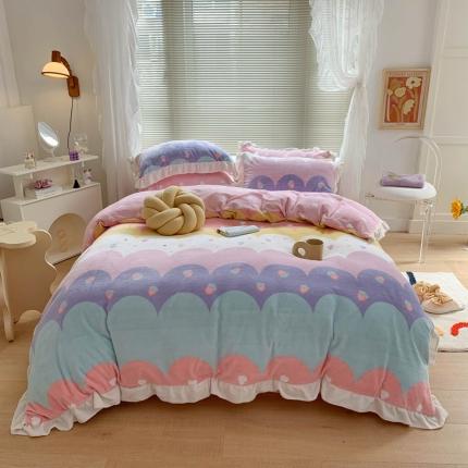 91家纺网 家纺一手货源 找家纺 （总）眠屿家纺2021新款韩版ins牛奶绒花边款四件套