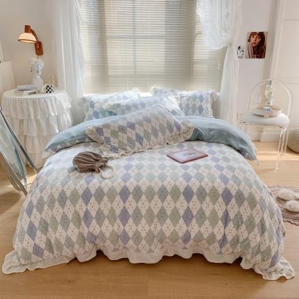 91家纺网 家纺一手货源 找家纺 （总）眠屿家纺2021新款韩版ins牛奶绒花边款四件套