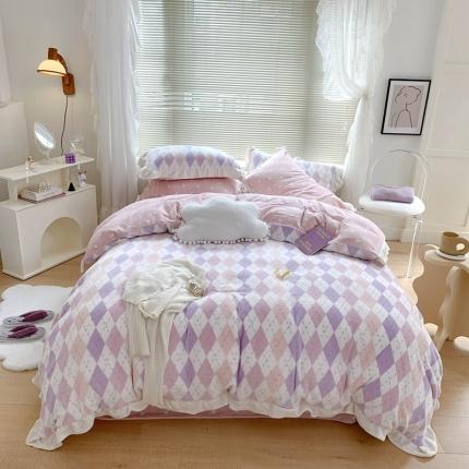 91家纺网 家纺一手货源 找家纺 （总）眠屿家纺2021新款韩版ins牛奶绒花边款四件套