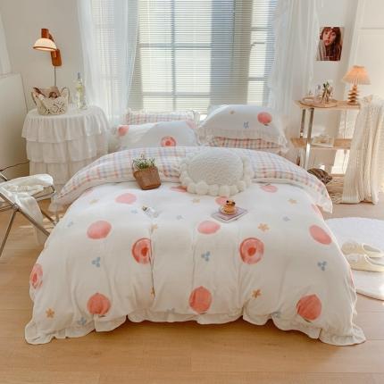 91家纺网 家纺一手货源 找家纺 （总）眠屿家纺2021新款韩版ins牛奶绒花边款四件套