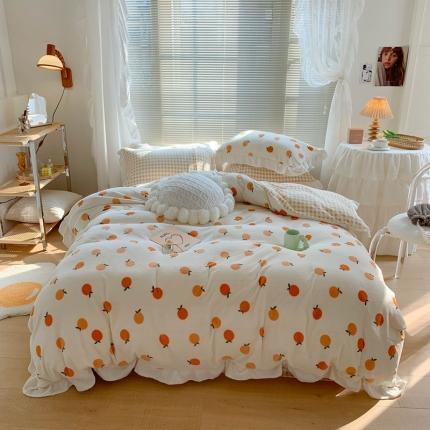 91家纺网 家纺一手货源 找家纺 （总）眠屿家纺2021新款韩版ins牛奶绒花边款四件套