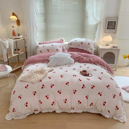 91家纺网 家纺一手货源 找家纺 （总）眠屿家纺2021新款韩版ins牛奶绒花边款四件套