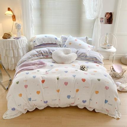 91家纺网 家纺一手货源 找家纺 （总）眠屿家纺2021新款韩版ins牛奶绒花边款四件套