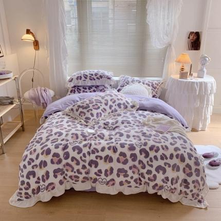 91家纺网 家纺一手货源 找家纺 （总）眠屿家纺2021新款韩版ins牛奶绒花边款四件套