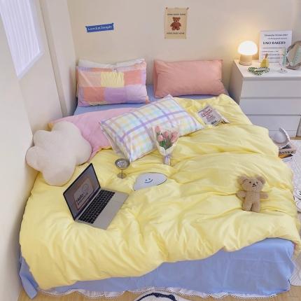 顾里家纺2021新款40支高密度奶油撞色水洗棉四件套 黄粉霾