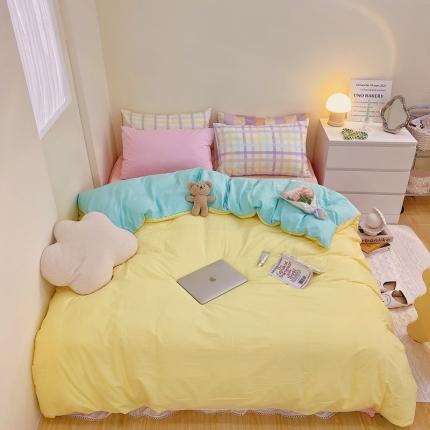 顾里家纺2021新款40支高密度奶油撞色水洗棉四件套 黄蓝玉