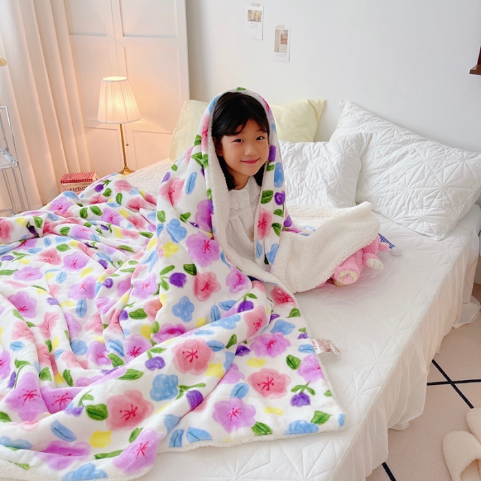 91家纺网 家纺一手货源 找家纺 顾里家纺 2021新款ins网红少女心暖肤羊羔绒毯 花花世界