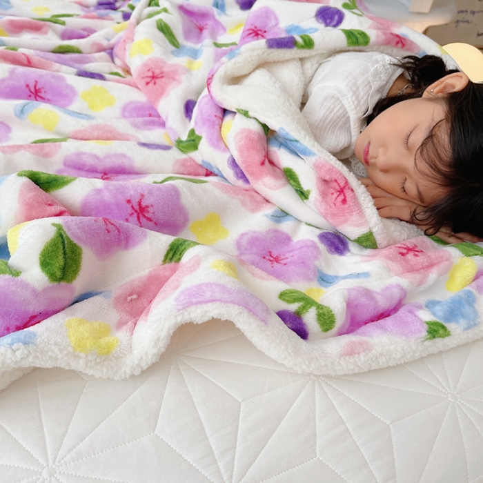 91家纺网 家纺一手货源 找家纺 顾里家纺 2021新款ins网红少女心暖肤羊羔绒毯 花花世界