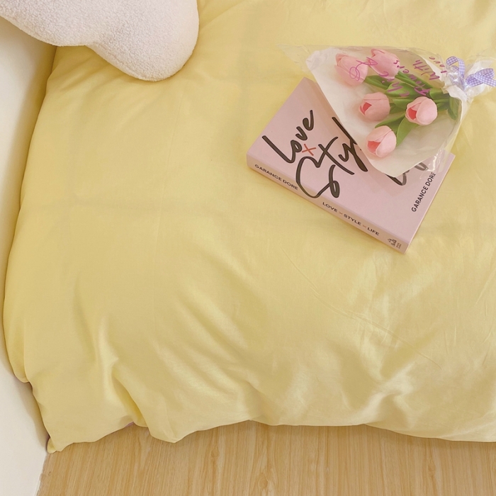 91家纺网 家纺一手货源 找家纺 顾里家纺2021新款40支高密度奶油撞色水洗棉四件套 黄紫玉