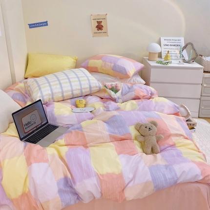 顾里家纺2021新款40支高密度奶油撞色水洗棉四件套 马卡龙