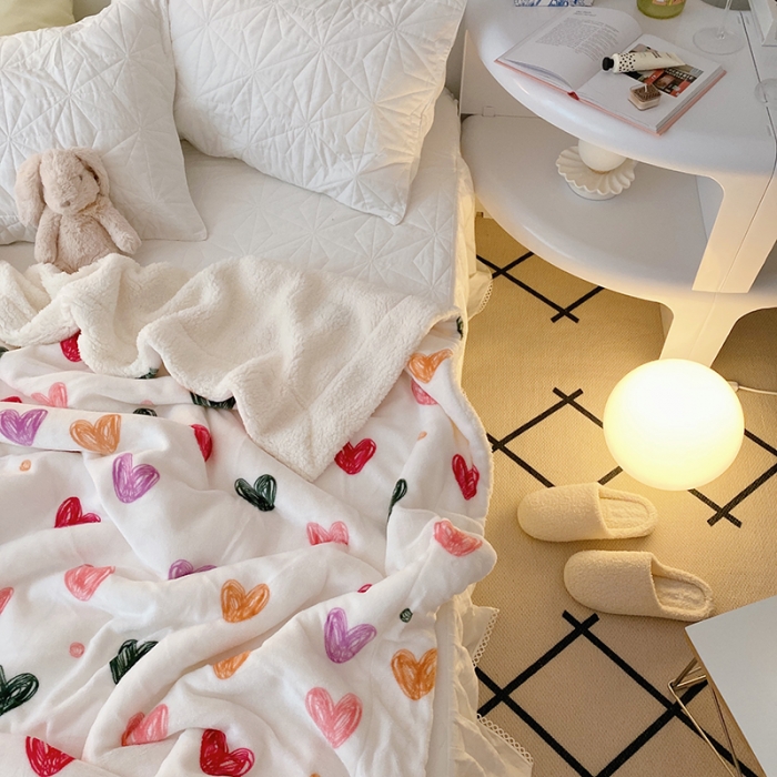 91家纺网 家纺一手货源 找家纺 顾里家纺 2021新款ins网红少女心暖肤羊羔绒毯 少女心