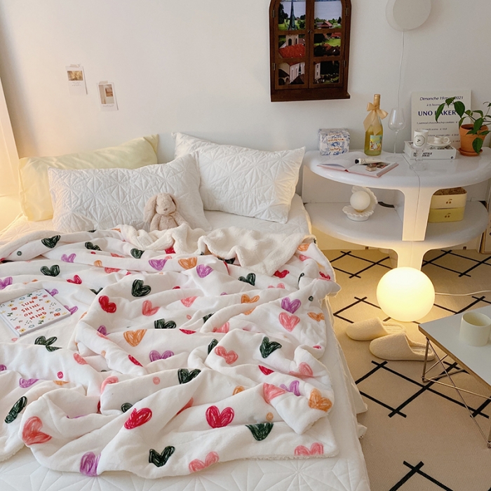 91家纺网 家纺一手货源 找家纺 顾里家纺 2021新款ins网红少女心暖肤羊羔绒毯 少女心