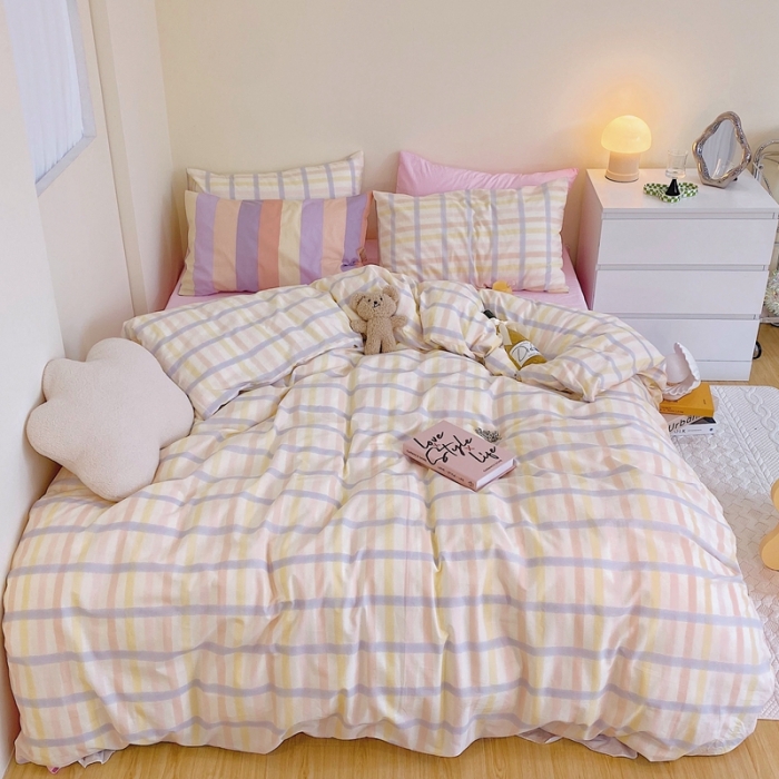 91家纺网 家纺一手货源 找家纺 顾里家纺2021新款40支高密度奶油撞色水洗棉四件套 梦幻格