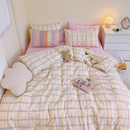 顾里家纺2021新款40支高密度奶油撞色水洗棉四件套 梦幻格