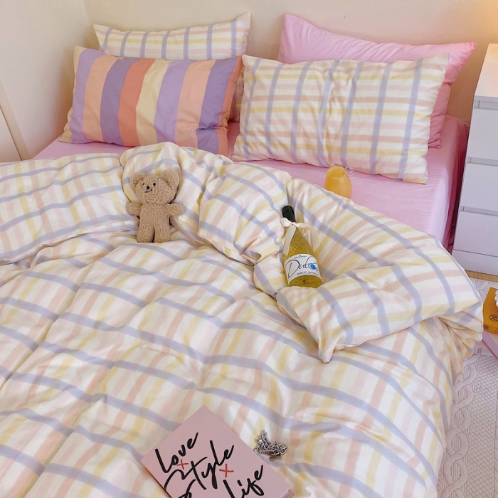 91家纺网 家纺一手货源 找家纺 顾里家纺2021新款40支高密度奶油撞色水洗棉四件套 梦幻格