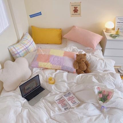 顾里家纺2021新款40支高密度奶油撞色水洗棉四件套 奶昔白