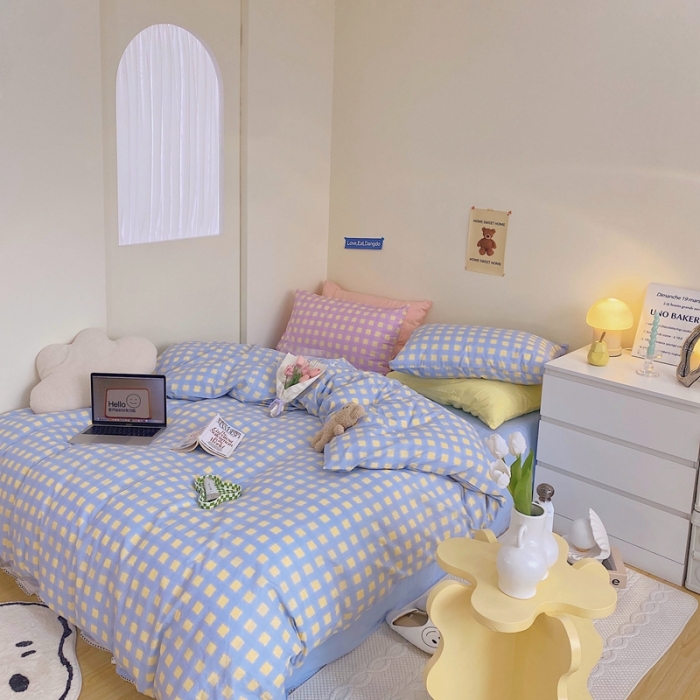 91家纺网 家纺一手货源 找家纺 顾里家纺202140支高密度奶油撞色水洗棉四件套 雪山芝士