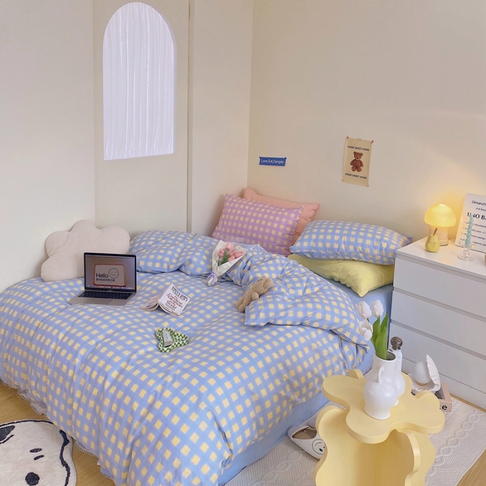 91家纺网 家纺一手货源 找家纺 顾里家纺202140支高密度奶油撞色水洗棉四件套 雪山芝士