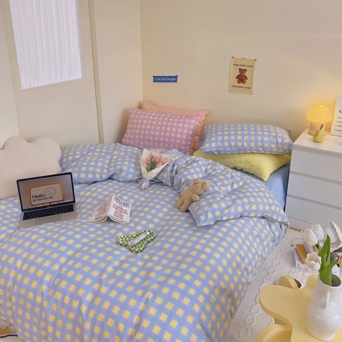 91家纺网 家纺一手货源 找家纺 顾里家纺202140支高密度奶油撞色水洗棉四件套 雪山芝士