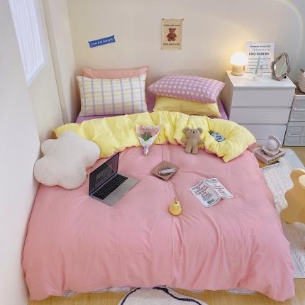 顾里家纺2021新款40支高密度奶油撞色水洗棉四件套 玉黄紫