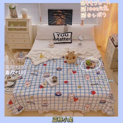 91家纺网 家纺一手货源 找家纺 顾里 2021新款ins网红少女心暖肤羊羔绒毯实拍图蓝格小兔