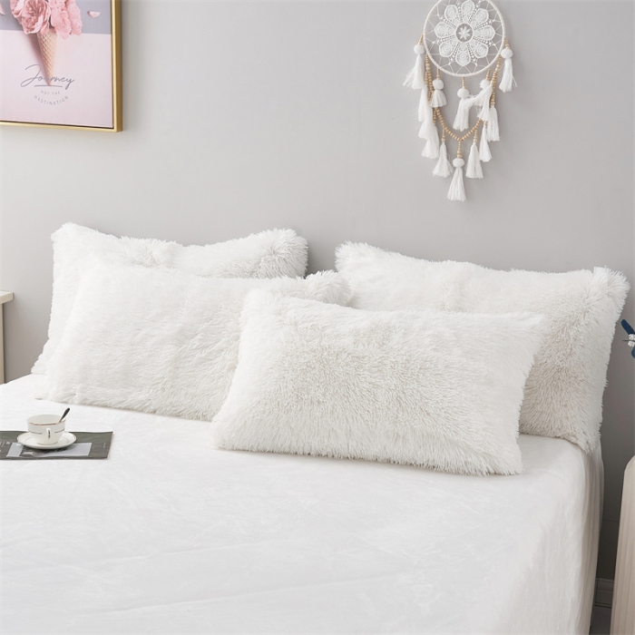 91家纺网 家纺一手货源 找家纺 品尚嘉家纺2025新款纯色水貂绒四件套长毛绒保暖套件 白色