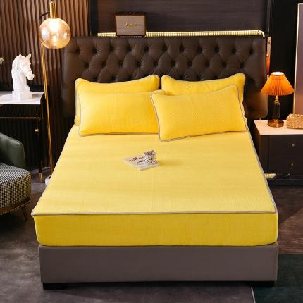 91家纺网 家纺一手货源 找家纺 八十八家纺 2021新款牛奶绒米粒格夹棉床笠 米粒格亮黄