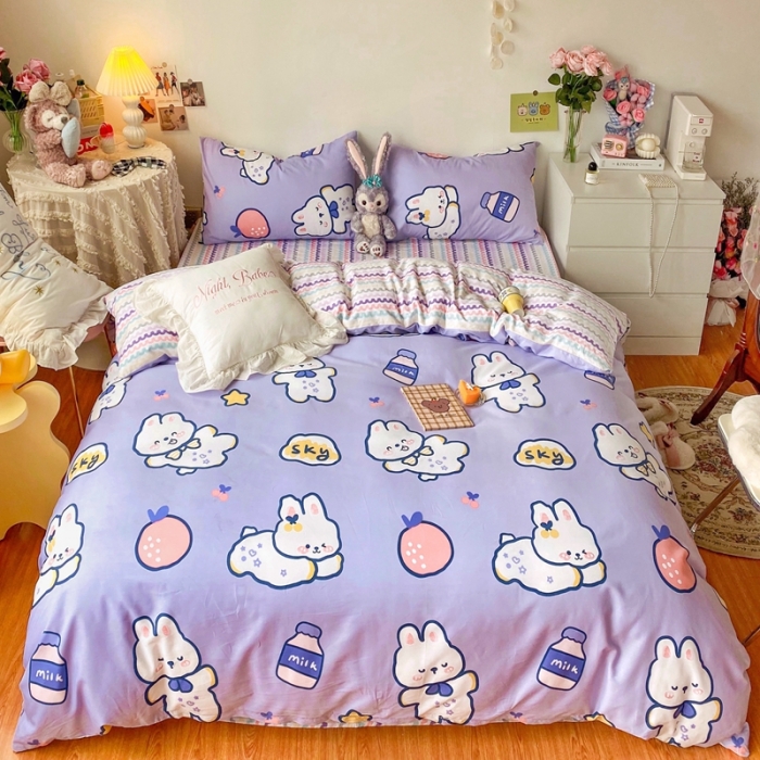 91家纺网 家纺一手货源 找家纺 顾里40支13372奶油系精梳全棉四季款四件套 快乐兔子