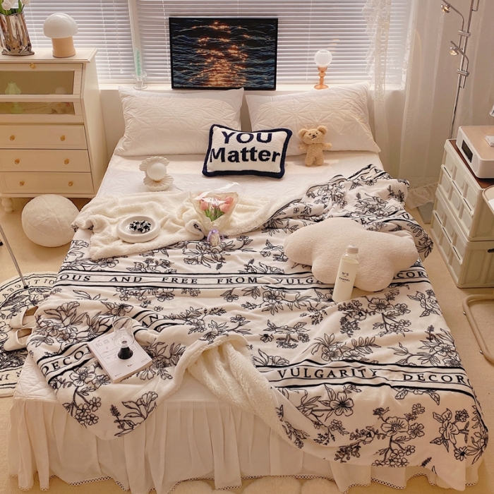 91家纺网 家纺一手货源 找家纺 顾里 2021新款ins网红少女心暖肤羊羔绒毯实拍图优雅小花