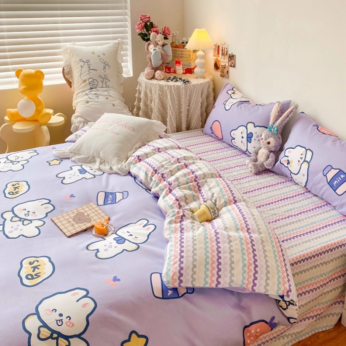 91家纺网 家纺一手货源 找家纺 顾里40支13372奶油系精梳全棉四季款四件套 快乐兔子