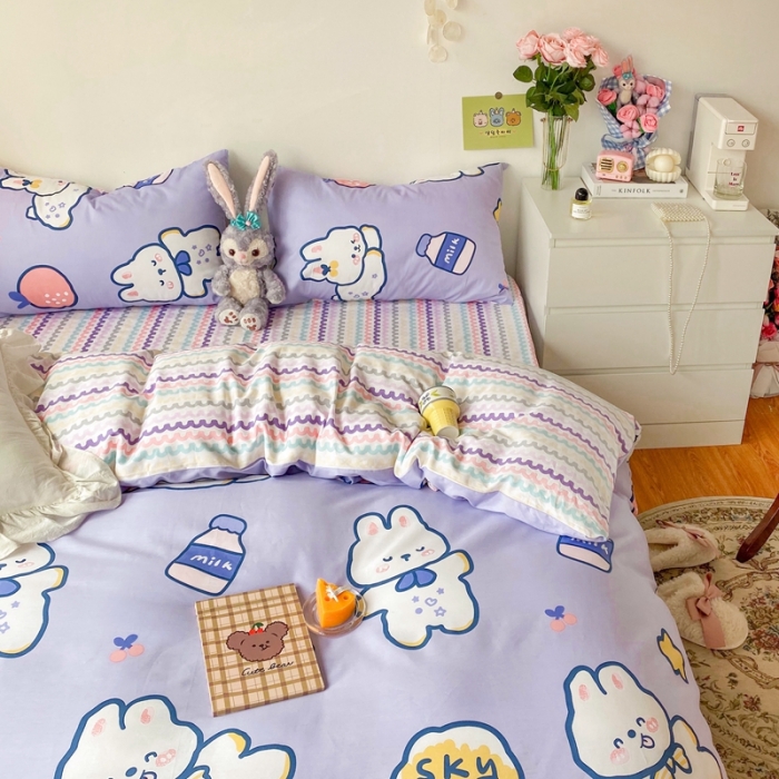 91家纺网 家纺一手货源 找家纺 顾里40支13372奶油系精梳全棉四季款四件套 快乐兔子