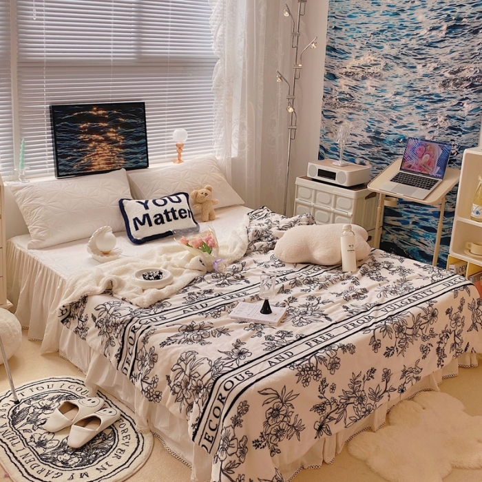 91家纺网 家纺一手货源 找家纺 顾里 2021新款ins网红少女心暖肤羊羔绒毯实拍图优雅小花