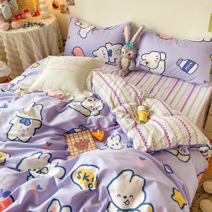 91家纺网 家纺一手货源 找家纺 顾里40支13372奶油系精梳全棉四季款四件套 快乐兔子