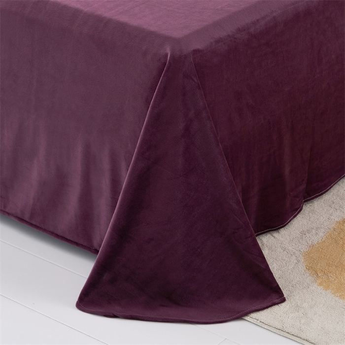 91家纺网 家纺一手货源 找家纺 品尚嘉家纺2023新款纯色水貂绒四件套长毛绒保暖套件 枣红