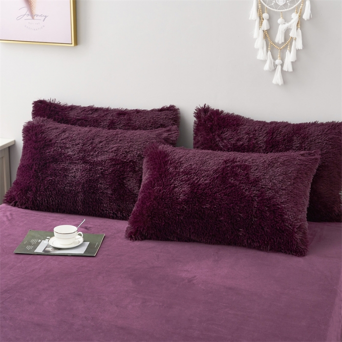 91家纺网 家纺一手货源 找家纺 品尚嘉家纺2023新款纯色水貂绒四件套长毛绒保暖套件 枣红