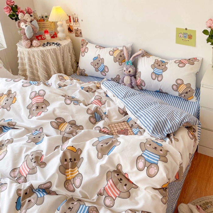 91家纺网 家纺一手货源 找家纺 顾里40支13372奶油系精梳全棉四季款四件套 帽子小熊