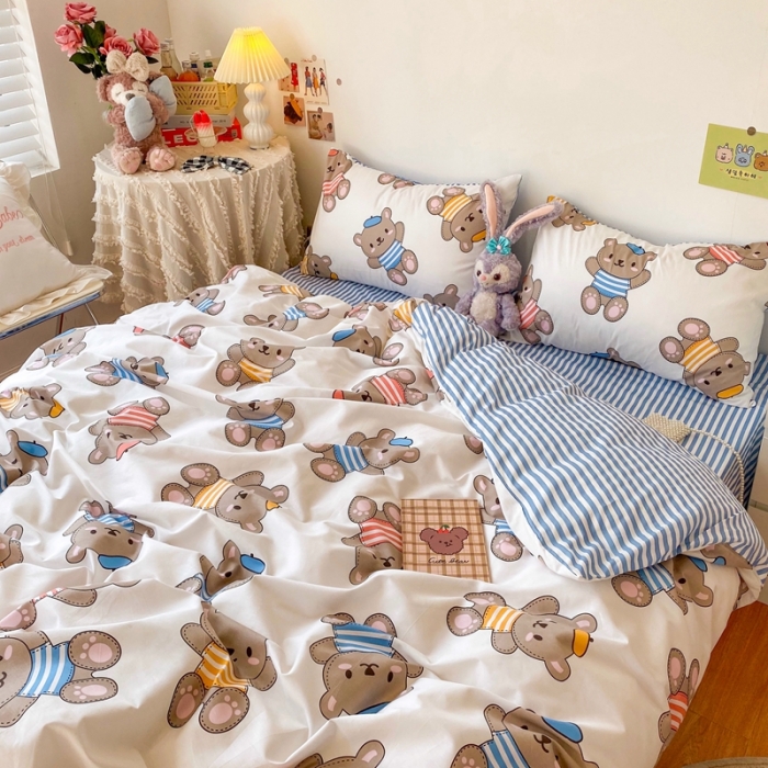 91家纺网 家纺一手货源 找家纺 顾里40支13372奶油系精梳全棉四季款四件套 帽子小熊