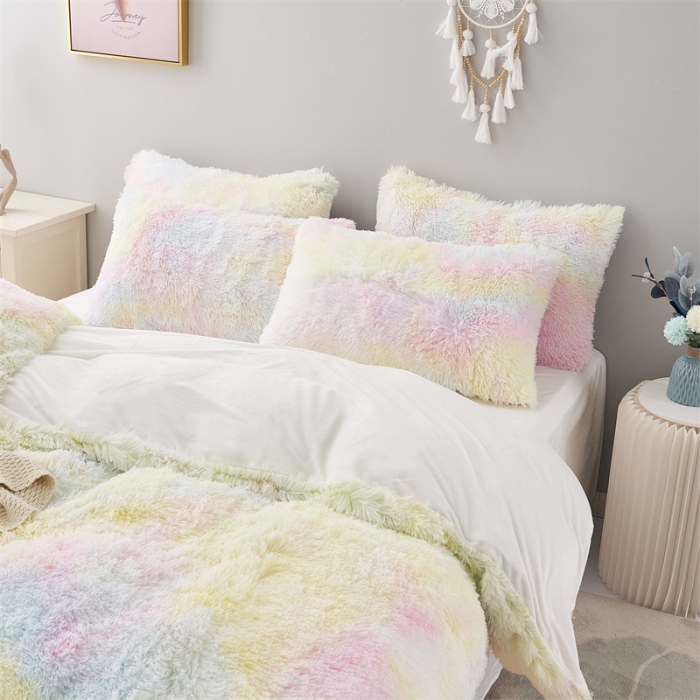 91家纺网 家纺一手货源 找家纺 品尚嘉家纺2025新款扎染水貂绒四件套长毛绒保暖套件 冰激凌