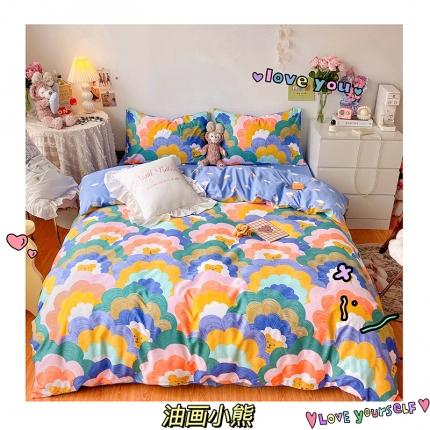 91家纺网 家纺一手货源 找家纺 顾里40支13372奶油系精梳全棉四季款四件套 油画小熊