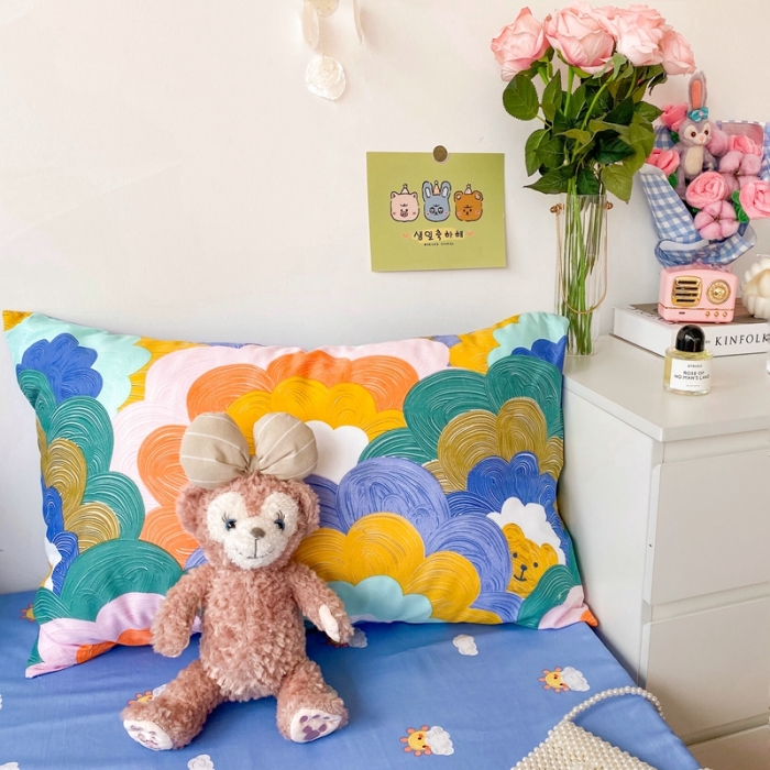 91家纺网 家纺一手货源 找家纺 顾里40支13372奶油系精梳全棉四季款四件套 油画小熊