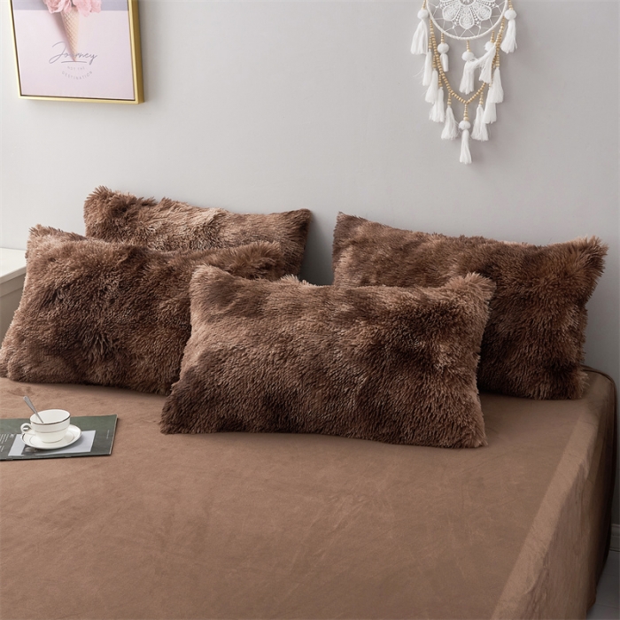 91家纺网 家纺一手货源 找家纺 品尚嘉家纺2025新款扎染水貂绒四件套长毛绒保暖套件 栗棕色